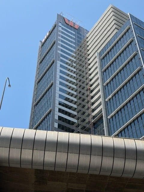 Sydney CBD skyline view showing 275 Kent Street recladding project in progress