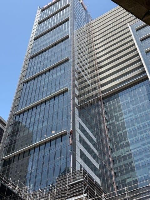 Vertical façade recladding progress on 275 Kent Street commercial tower