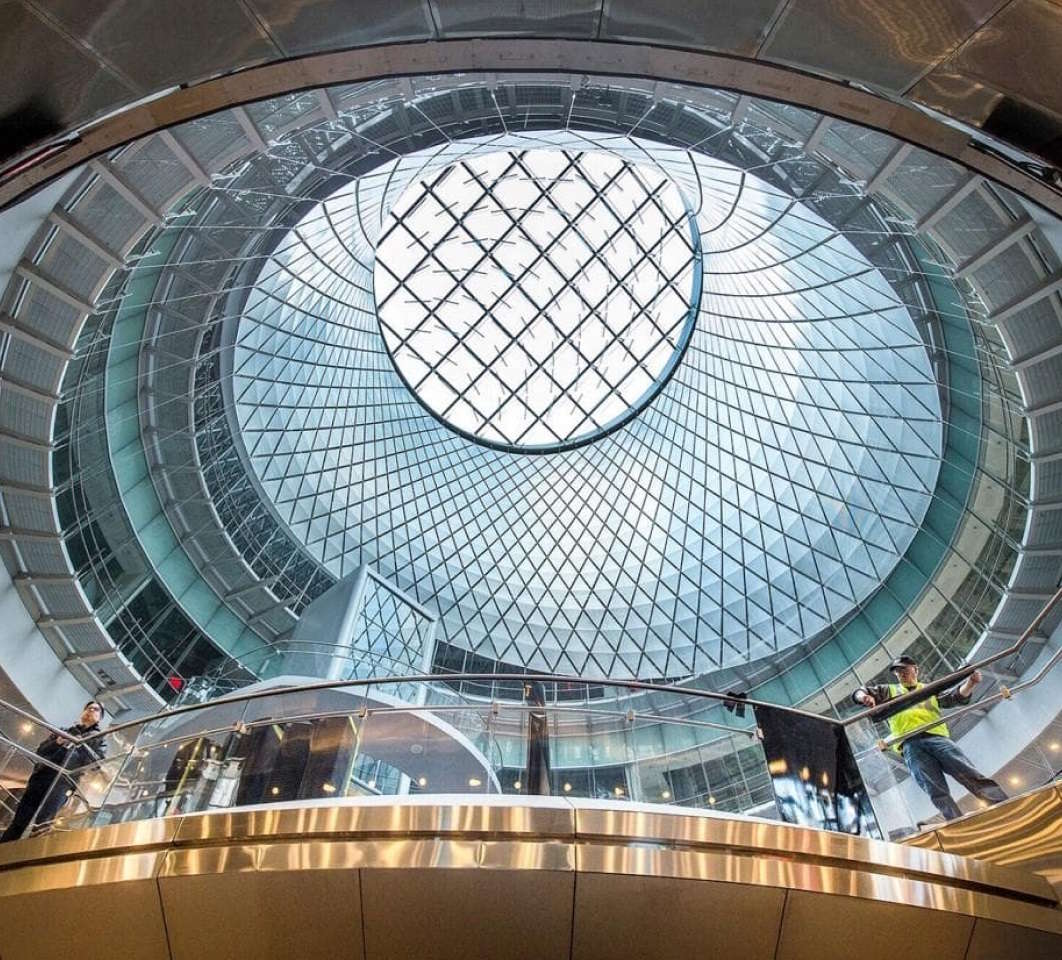 durlum ceiling system with geometric skylight design at Fulton Street atrium